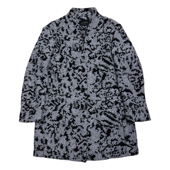 BANANA REPUBLIC Knit Collarless Coat Gray Wool Long Trench Peacoat Womens Large - Picture 2 of 7